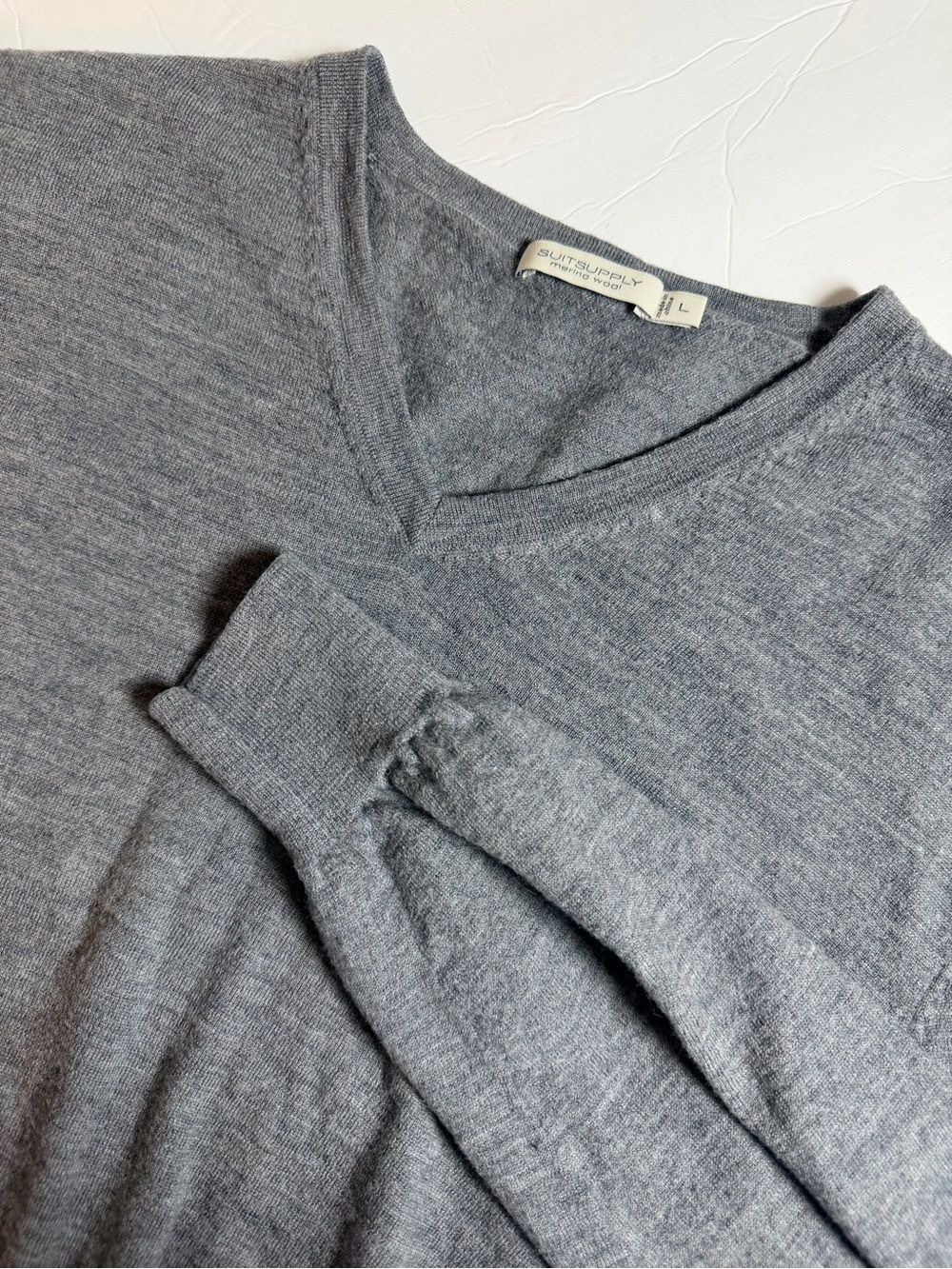 Suitsupply Mens Merino Wool V-Neck Sweater Size Large Light Gray *see desc*